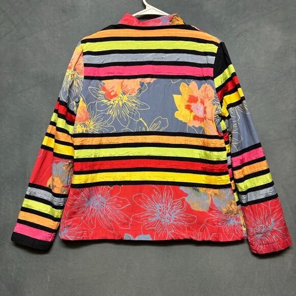 Art To Wear Blazer Patchwork Floral Boho Multicolor Flax Viscose Blend Studded - Picture 2 of 11